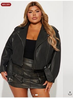 Fashion Nova Plus Size Black Faux Leather Moto Jacket